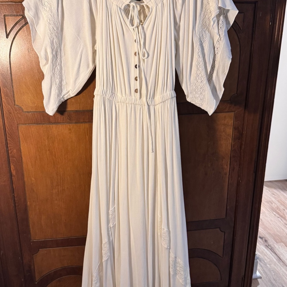 Style Rack Cream Maxi Dress with Button Front